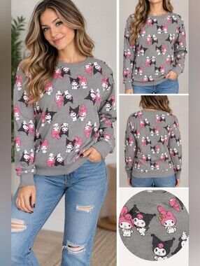 Bioworld Kuromi women's XL grey cat sweatshirt #27